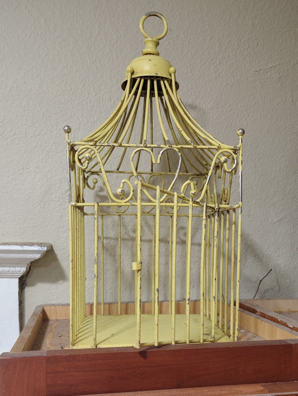 Vintage Shabby Chic Yellow Metal Decorative Birdcage